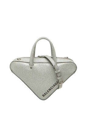 Balenciaga Triangle Duffle 2-Way Shoulder Bag Silver Leather